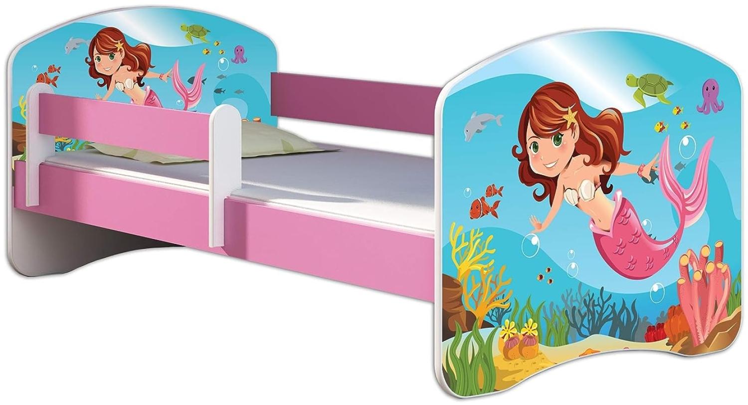 Kinderbett Jugendbett mit einer Schublade und Matratze Rausfallschutz Rosa 70x140 80x160 80x180 ACMA II (09 Meerjungfrau, 80x160 cm) Bild 1