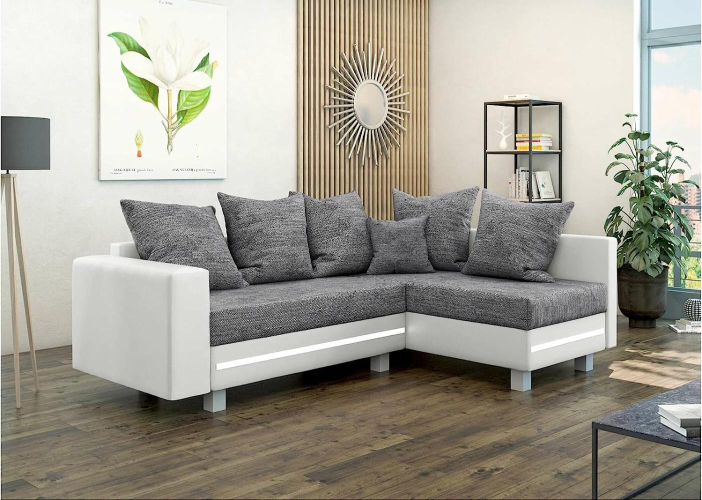 Stylefy Morgan Ecksofa Strukturstoff BERLIN Kunstleder MADRYT Grau Weiß Rechts Bild 1