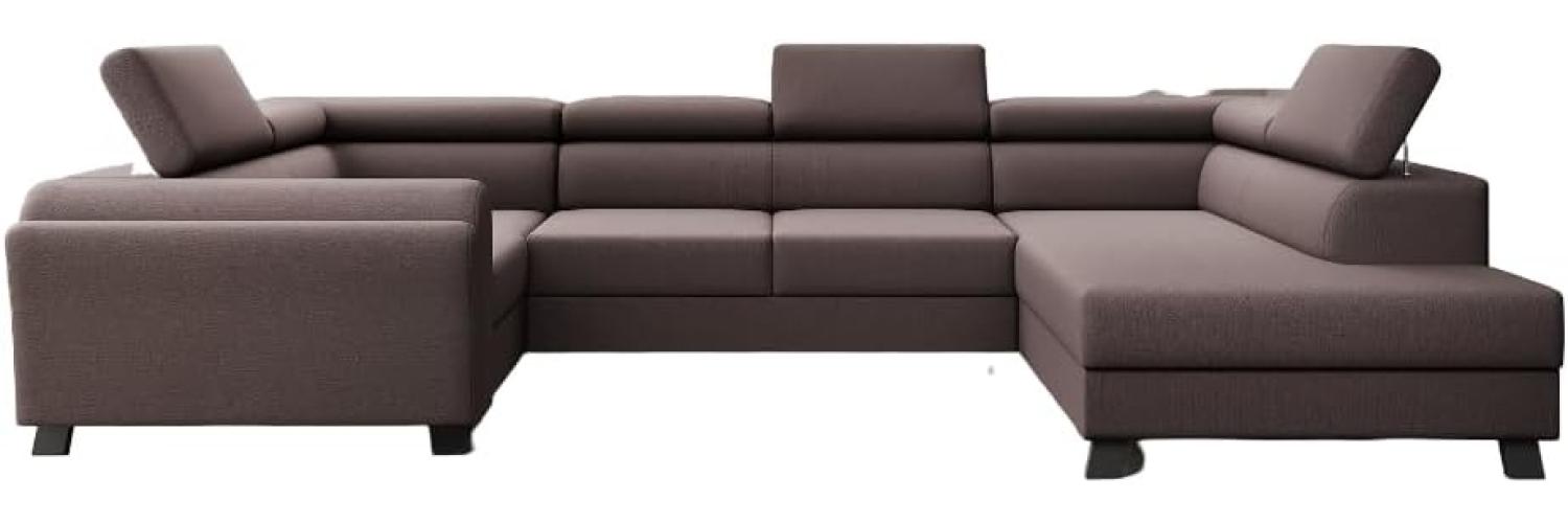 Designer Sofa Emilio mit Schlaf- und Klappfunktion Stoff Dunkelbraun Rechts Bild 1