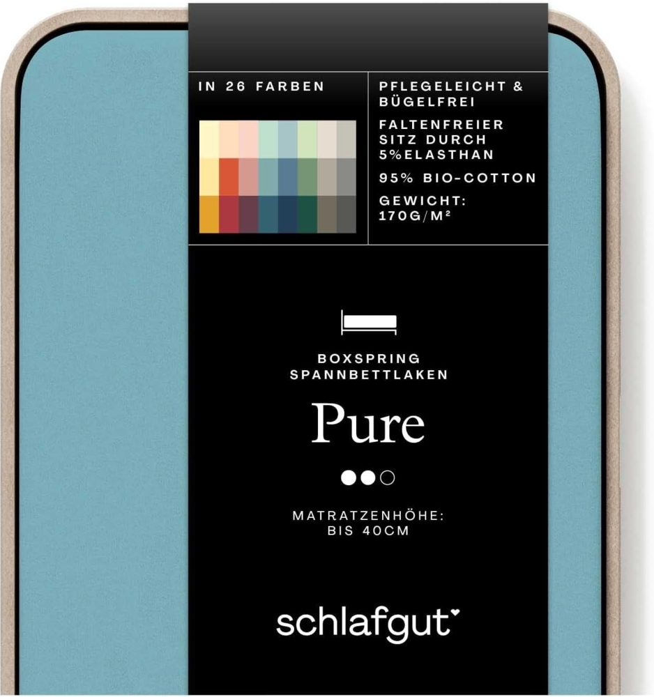 Schlafgut Spannbettlaken PURE BOXSPRING in Gr. 90x200, 140x200 oder 180x200, für Boxspringbett, Jersey-Elasthan, Gummizug: rundum, (1 Stück), aus Bio-Baumwolle, für Matratzen bis 40 cm Höhe, Bettlaken Bild 1