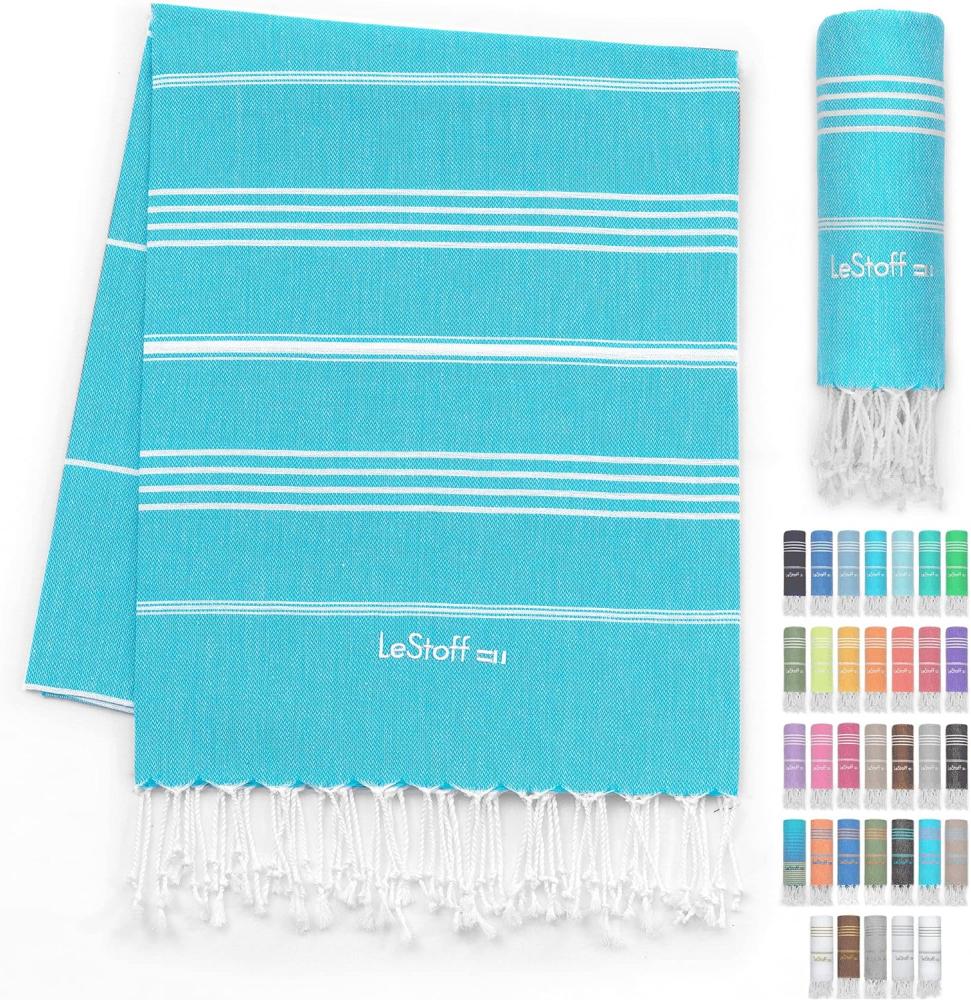 LeStoff das traditionelle Hamamtuch Strandtuch Badetuch Saunatuch Duschtuch Spa Sport Yoga Reisen 100% Bio-Baumwolle. Nachhaltig, natürlich, weich und vorgewaschen. (95 x 180 cm, Aqua) Bild 1