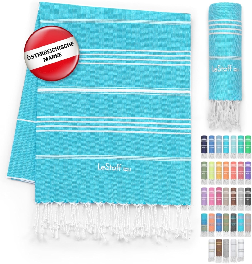 LeStoff das traditionelle Hamamtuch Strandtuch Badetuch Saunatuch Duschtuch Spa Sport Yoga Reisen 100% Bio-Baumwolle. Nachhaltig, natürlich, weich und vorgewaschen. (95x180 cm, Aqua) Bild 1