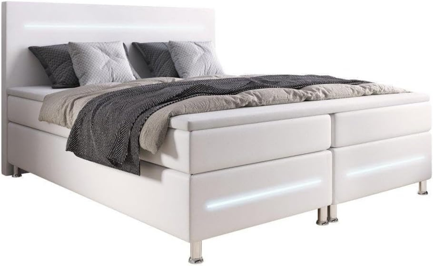 Boxspringbett Sejour mit LED 160x200 Weiß H4 (100kg+) Bild 1