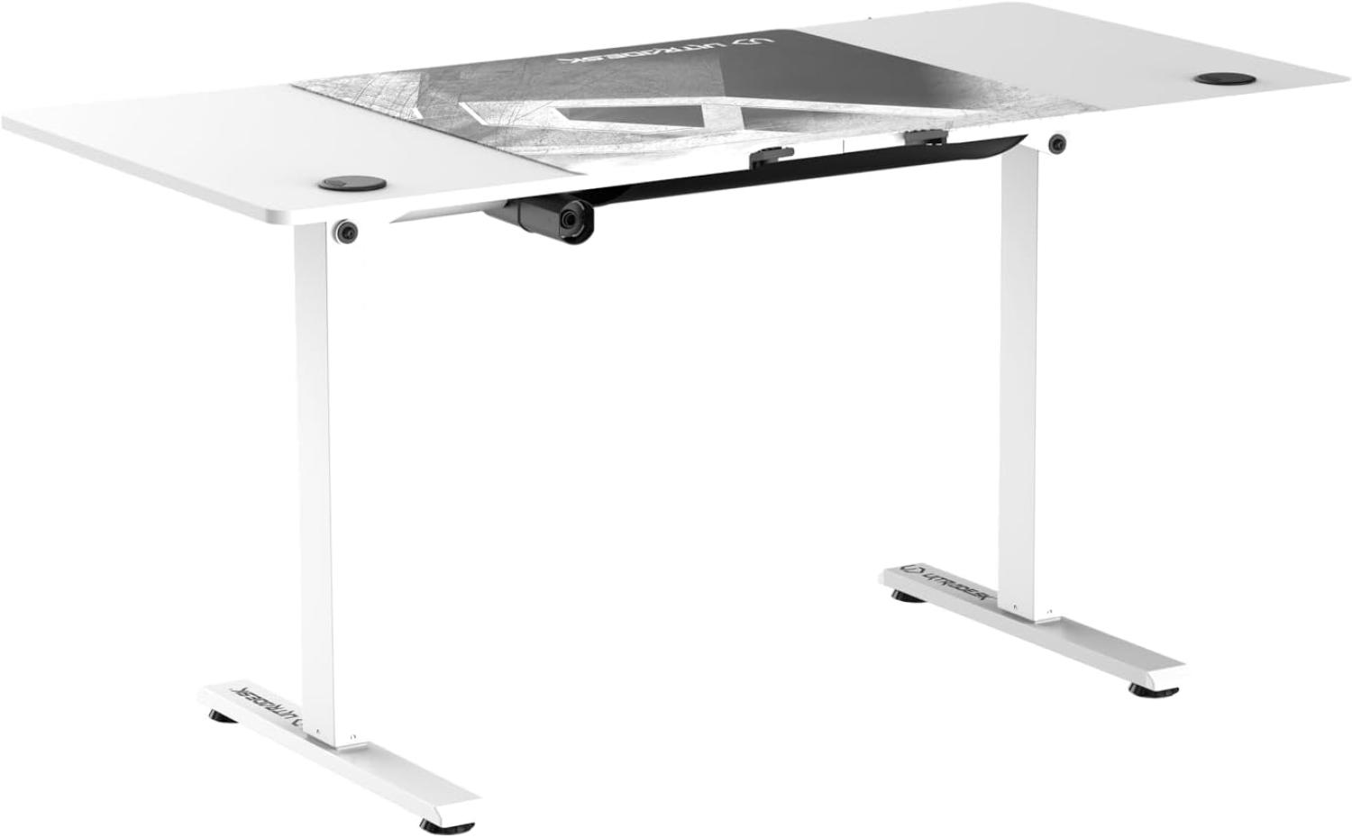 ULTRADESK Level | Ergonomischer Gaming-Schreibtisch mit elektrischer Höhenverstellung | Interner Speicher für 2 Einstellungen | Steckdosenleiste, XXL-Mauspad | Stahlgestell, Weißes Pad, 140x66 cm Bild 1