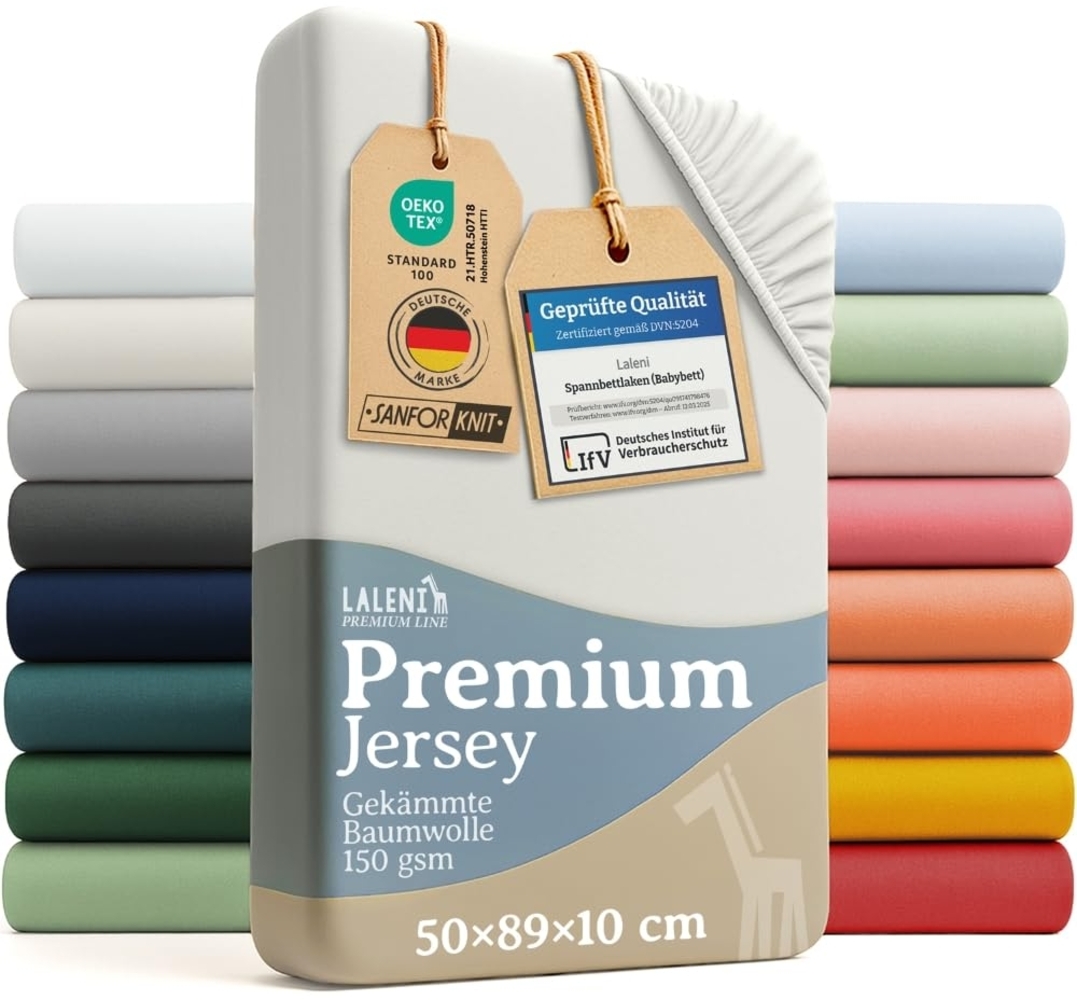 Laleni Premium Spannbettlaken für Beistellbett 50x89 cm - Oeko-Tex Zertifiziert, 100% Baumwolle, atmungsaktives Spannbetttuch Jersey Baby, 150 g/m², Elfenbein Bild 1