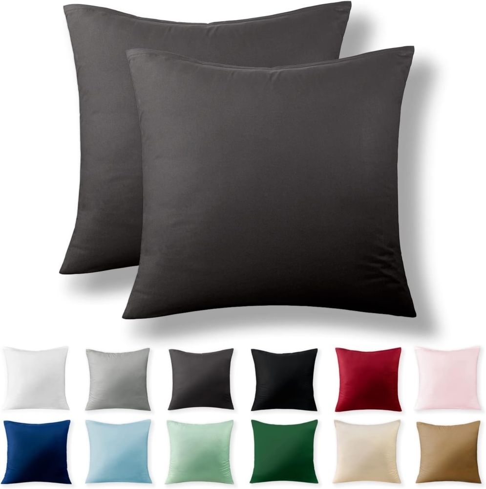 Alreya 2er-Set Renforcé Kissenbezug 80x80 cm - 100% Baumwolle mit YKK Reißverschluss, Superweicher Kopfkissenbezug 80x80, Kissenhülle, Anthrazit, nur Kissenbezug Bild 1