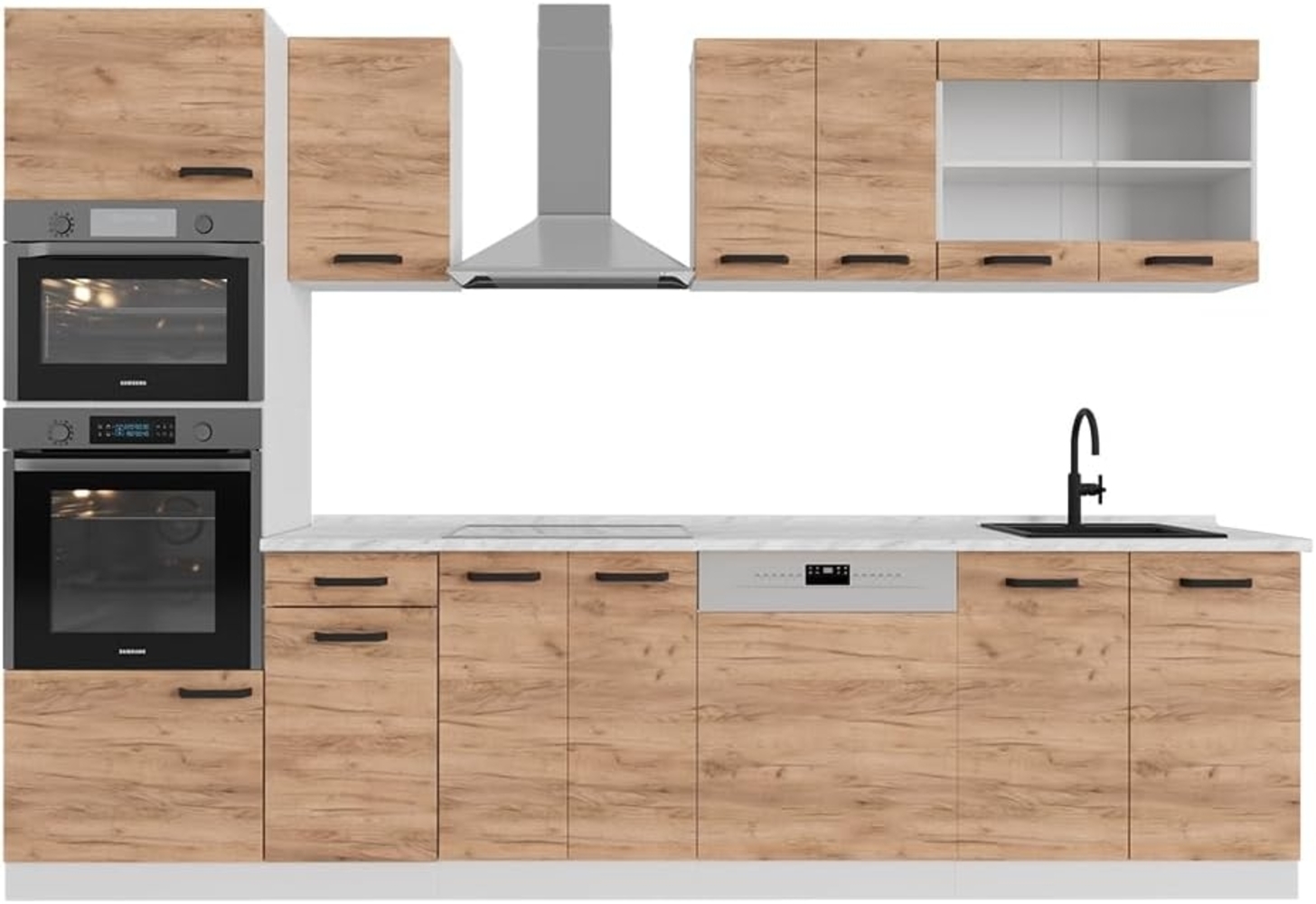 Komplettküche R-Line Goldkraft Eiche/Weiß 300 cm AP Eiche Vicco Bild 1