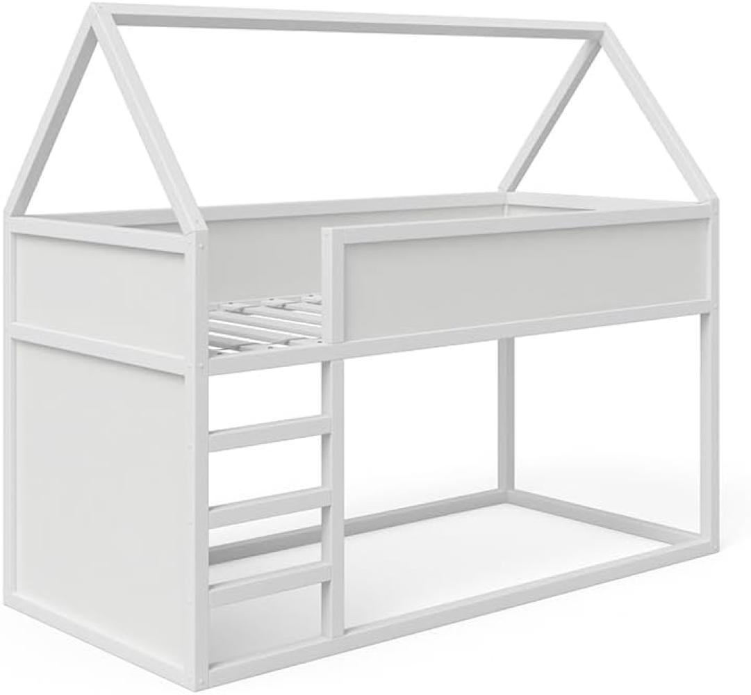 VitaliSpa Haus Hochbett Pinocchio - Spielbett Kinderbett Leiter Erle weiß Jugendbett 90x200 cm, inkl. nutzbarer Fläche unter dem Bett Bild 1