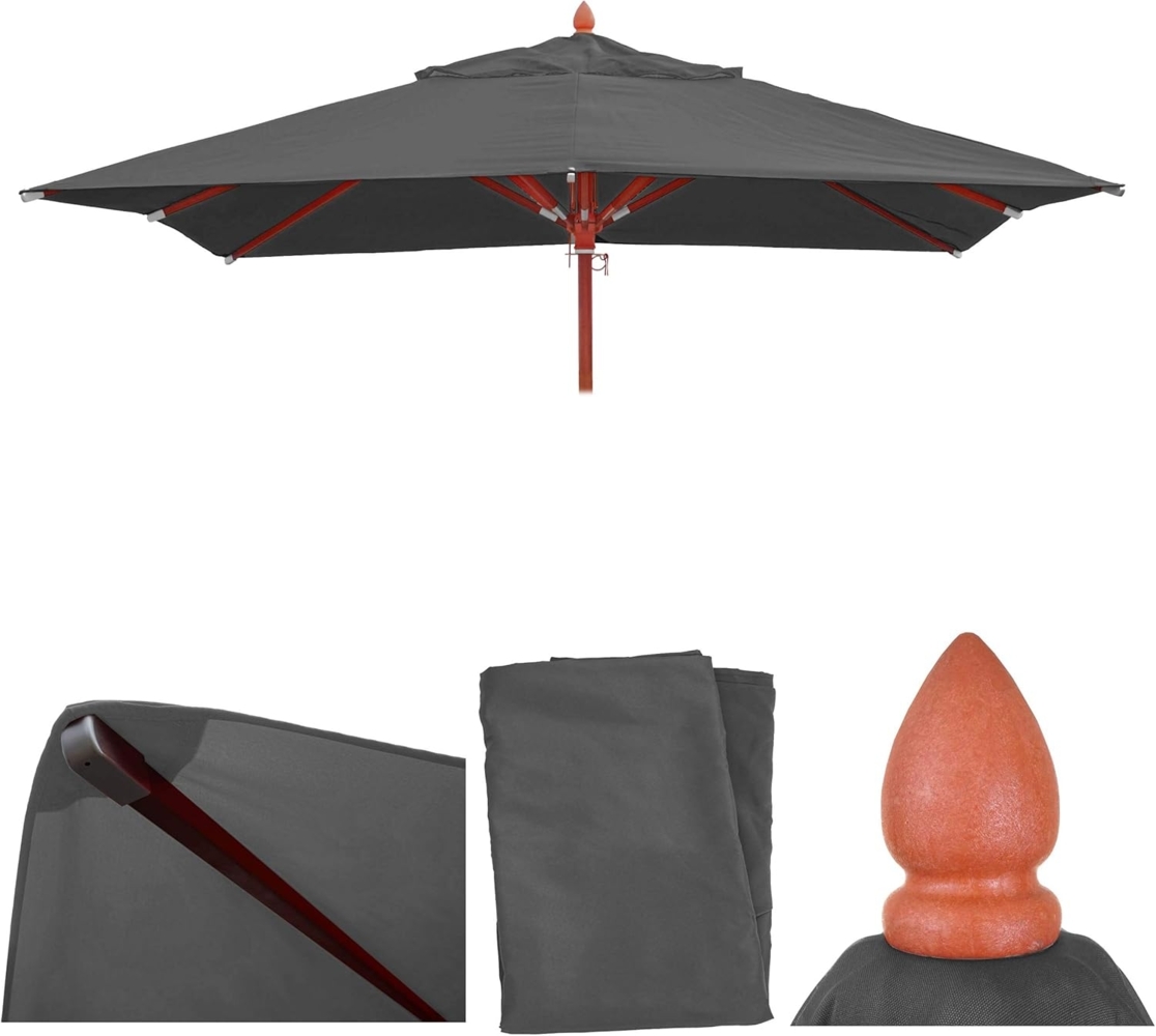 Ersatz-Bezug für Gastronomie Holz-Sonnenschirm HWC-C57, Sonnenschirmbezug, eckig 4x4m Polyester 3kg ~ anthrazit Bild 1