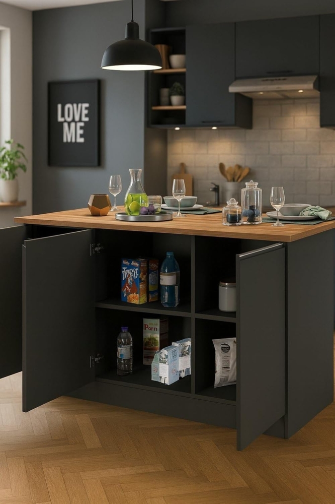 Dmora - Kücheninsel Patrizio, Mehrzweckschrank, Küchenzeile Schrank, Zusätzlicher Tisch, 100% Made in Italy, 155 x 90 x 90 cm, Anthrazit und Eiche Bild 1