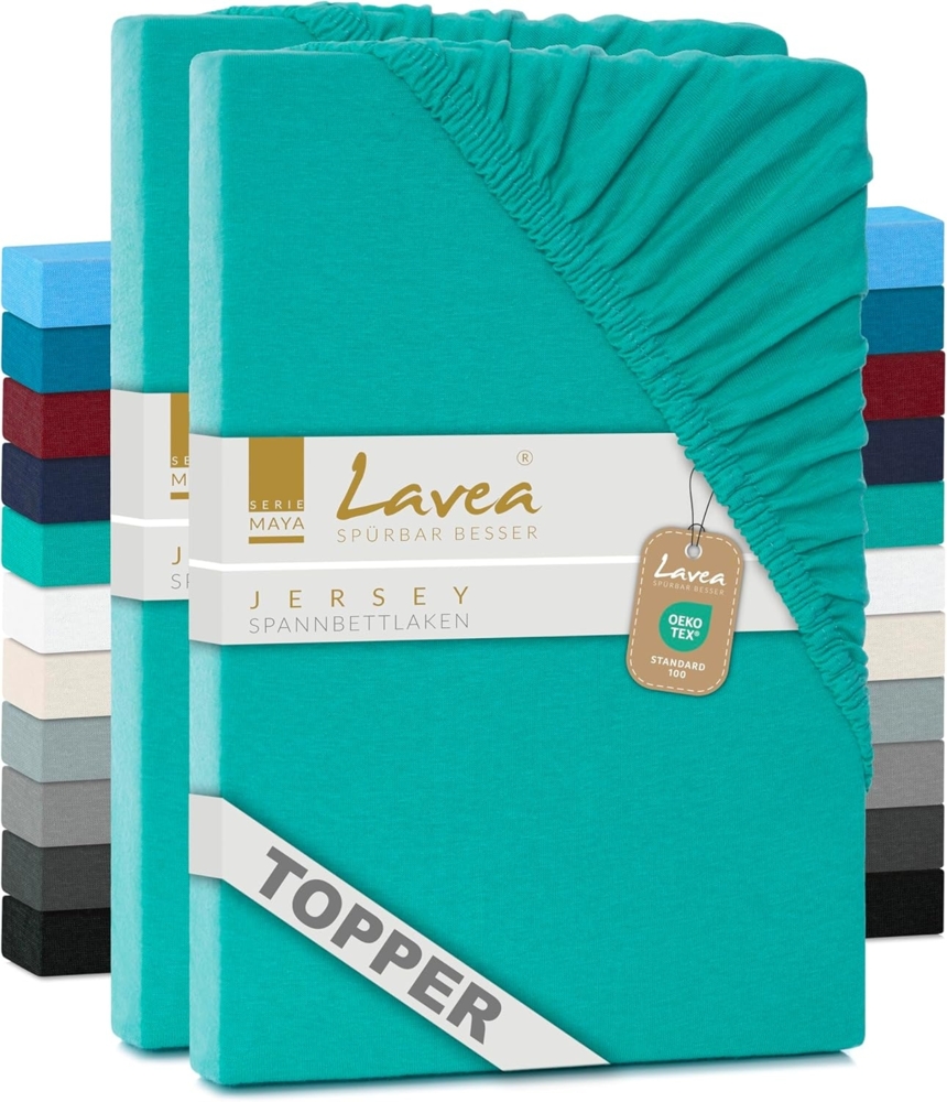 2er Set Lavea Topper Spannbettlaken - Spannbetttuch Jersey Topper Serie Maya, 90x200 cm | 100x200 cm, Türkis, 100% Baumwolle, hochwertige Verarbeitung, mit Gummizug Bild 1