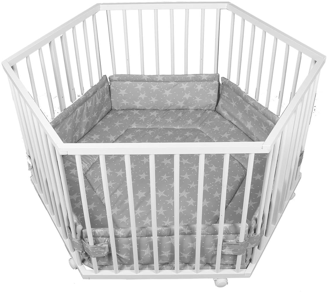 Laufgitter Laufstall 6-eckig Baby Krabbelgitter inkl. Stoffeinlage 3-fach höhenverstellbar WEISS 5230402 Bild 1