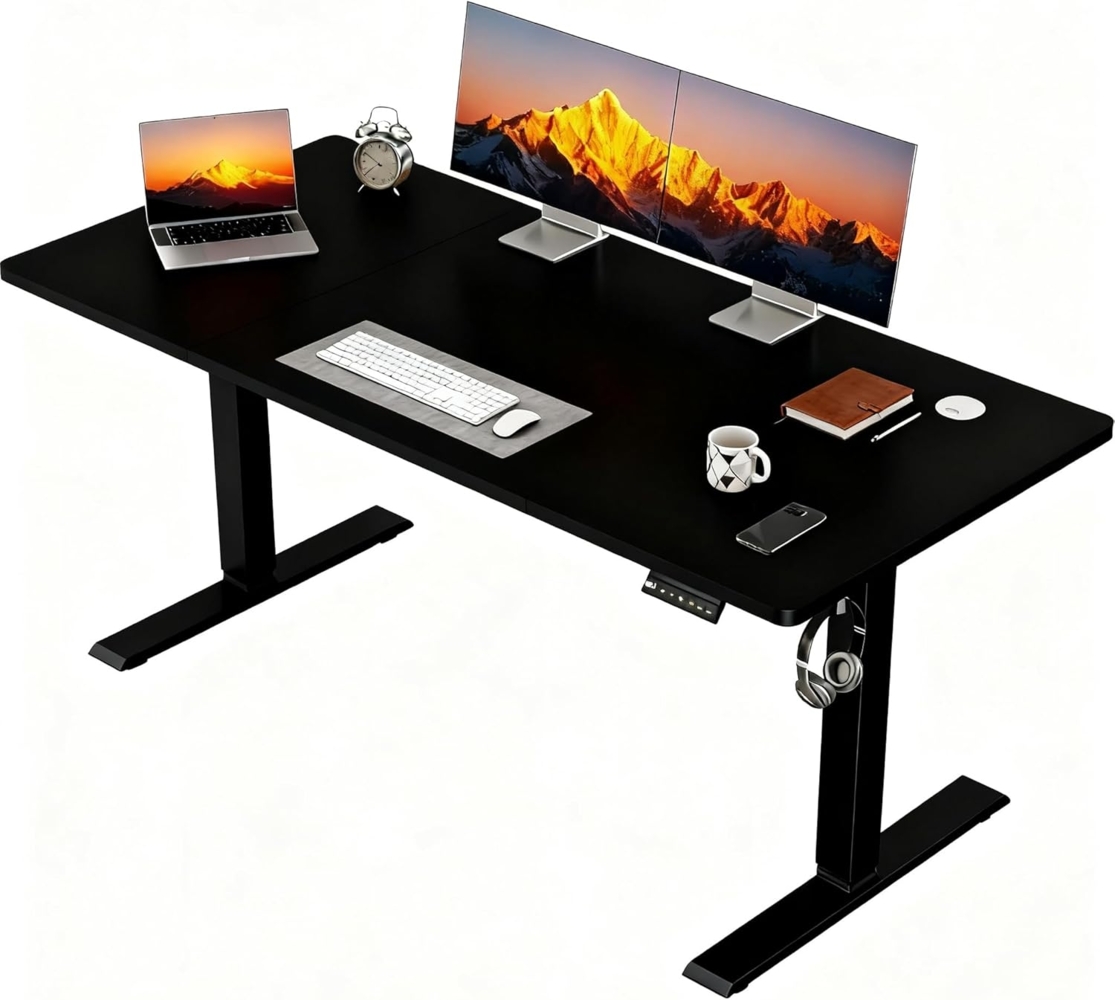 JUMMICO Höhenverstellbarer Schreibtisch, 130x60 cm, Elektrisch Schreibtisch Höhenverstellbar, Ergonomischer Steh-Computertisch, Schwarz Bild 1