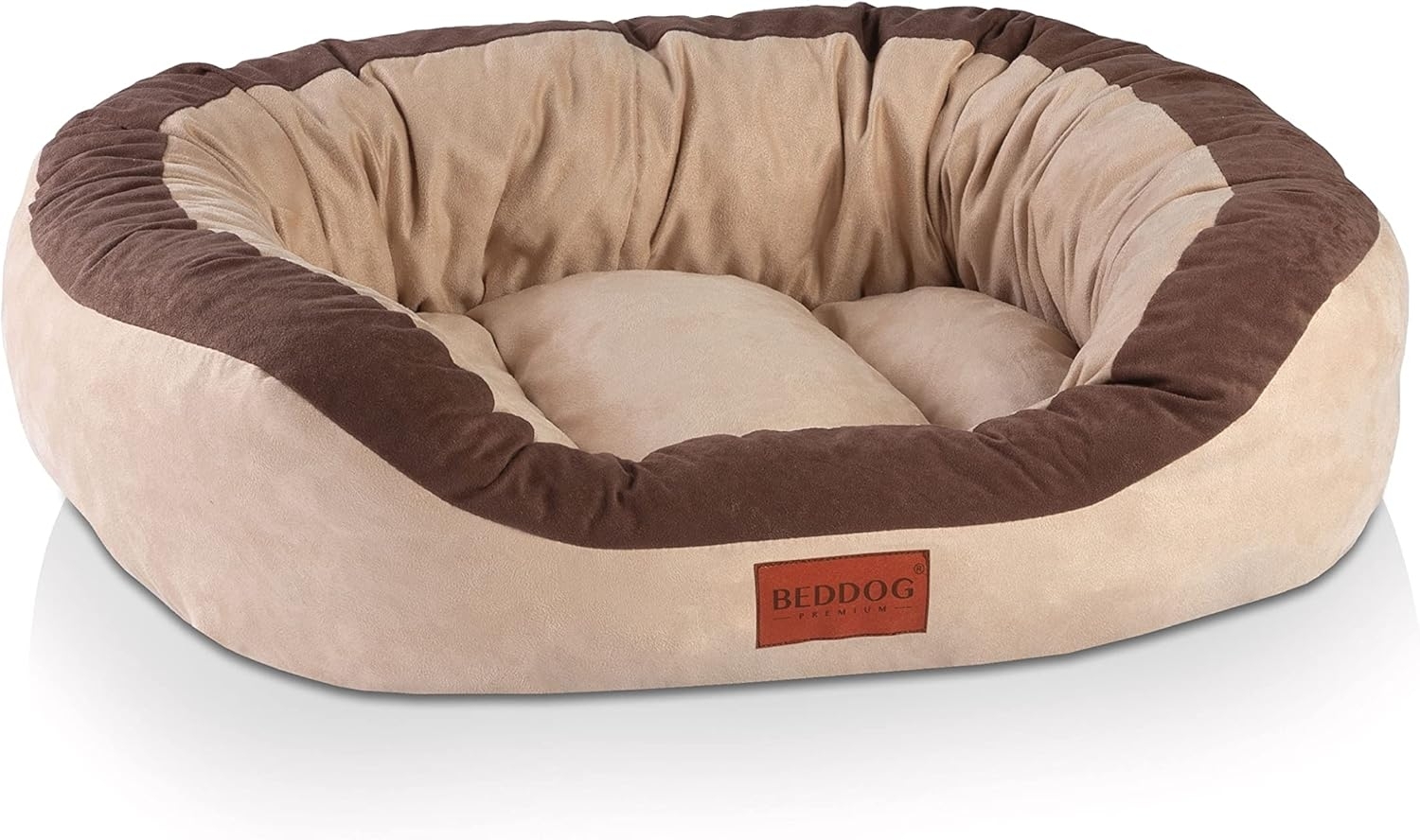 BedDog PRINS PREMIUM Hundebett, aus strapazierfähigem Alicante-Gewebe, Hundesofa mit Seiten, ovales Kissen für Ihr Haustier, Hundecouch L, MELANGE (beige/braun) Bild 1