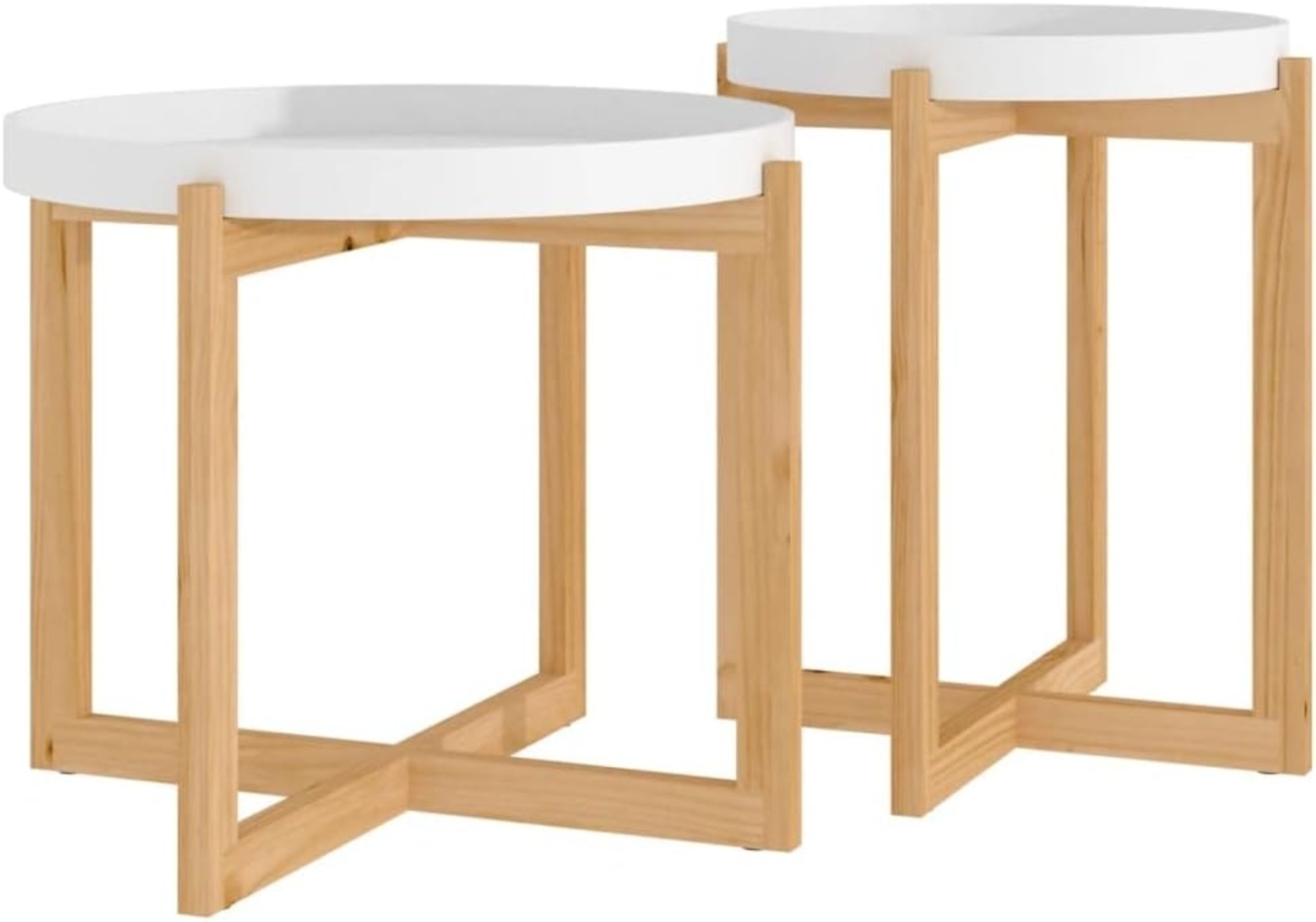 vidaXL Couchtische 2 Stk. Weiß Holzwerkstoff und Massivholz Kiefer Bild 1