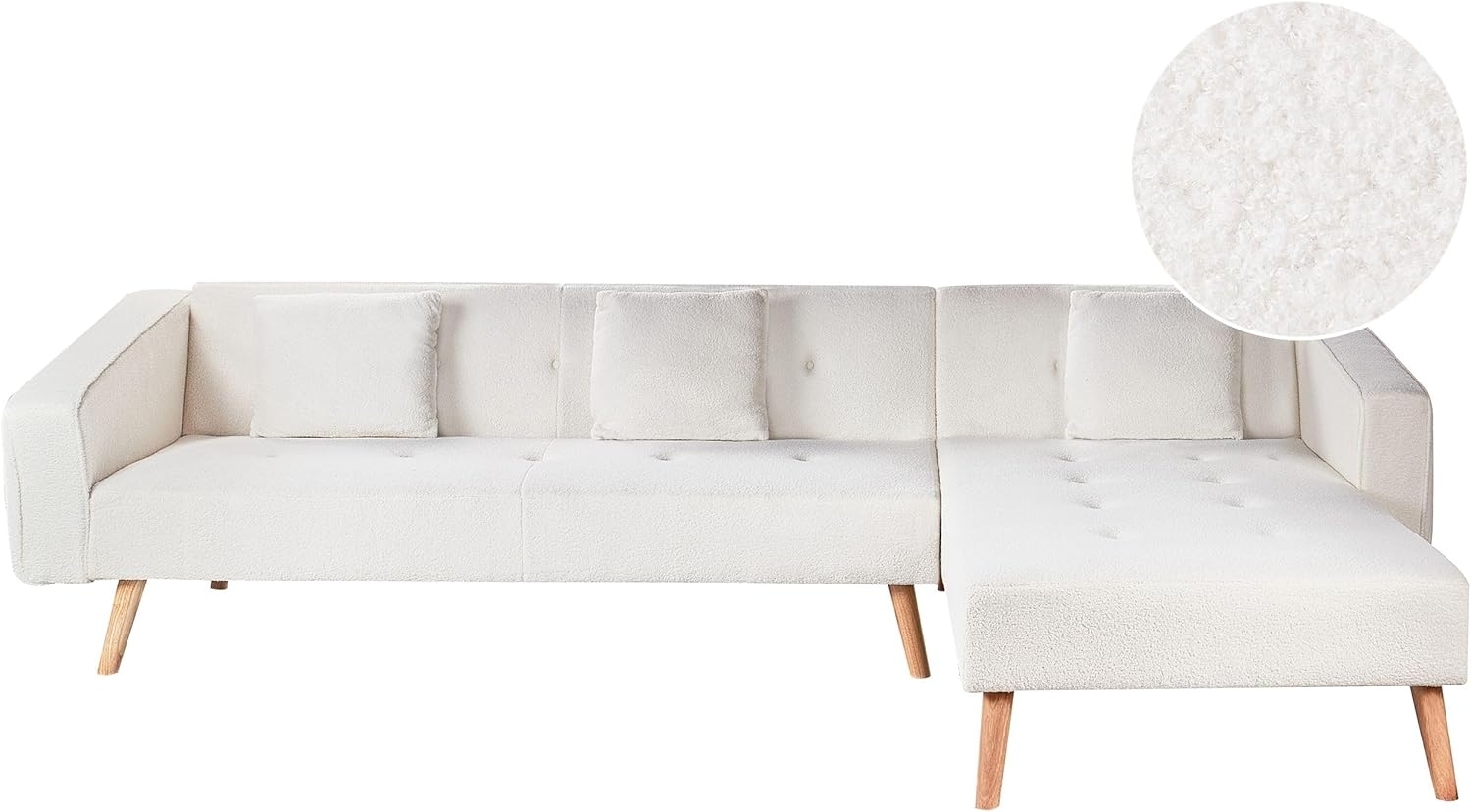 Eckschlafsofa 4-Sitzer VADSO Bouclé Cremeweiß linksseitig Bild 1