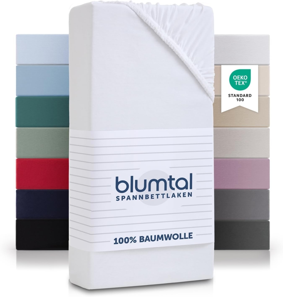 Blumtal® Basics Jersey Spannbettlaken 120x200 cm -Oeko-TEX Zertifiziert, 100% Baumwolle Bettlaken, bis 20cm Matratzenhöhe, Weiß Bild 1