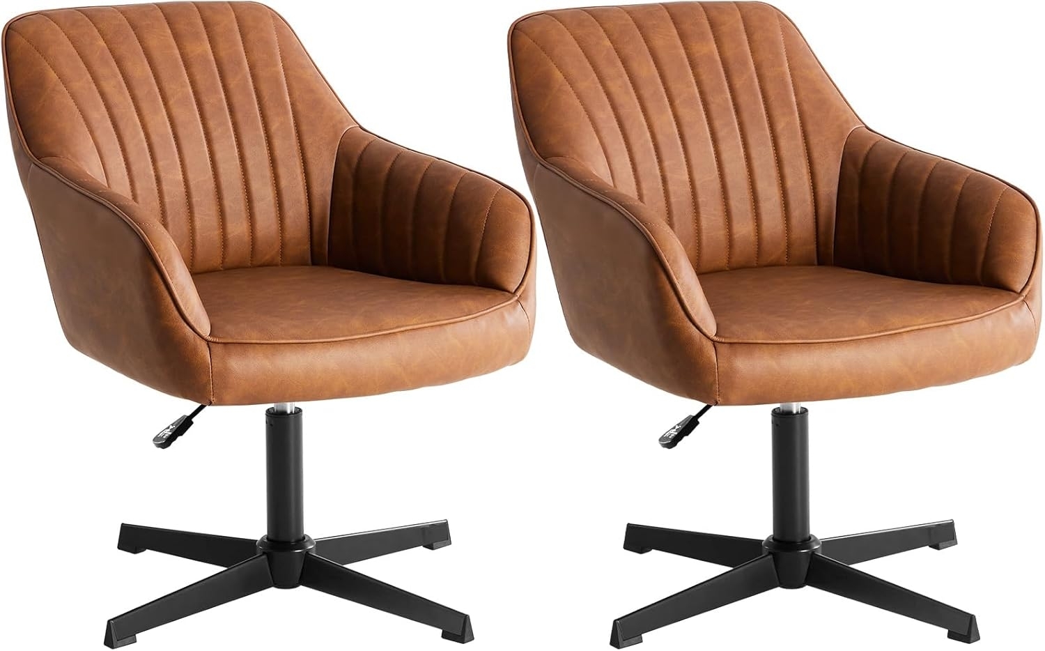 Sweetcrispy Esszimmerstühle, Küchenstuhl Drehbar & Höhenverstellbar - Leder Sessel Esstisch mit Armlehne, 360° Drehstuhl Esszimmer in Braun, 2 Stück Bild 1