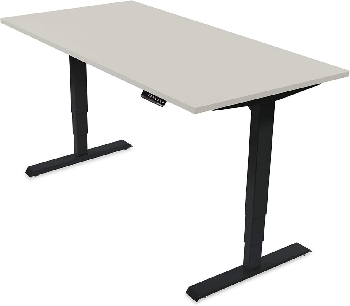 Ergotopia® Elektrisch höhenverstellbarer Schreibtisch | 5 Jahre Garantie | Ergonomischer Steh-Sitz Tisch mit Memory Funktion | Beugt Rückenschmerzen vor & Macht produktiver (160x80, Grau, Schwarz) Bild 1