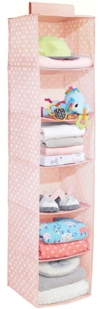 Hängender Stoffschrank mDesign Hängeaufbewahrung 6 Fächer rosa/weiß gepunktet Bild 1