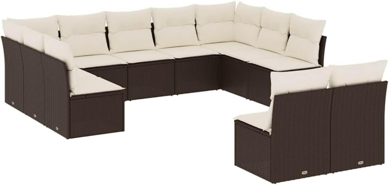 vidaXL 11-tlg. Garten-Sofagarnitur mit Kissen Braun Poly Rattan 3218353 Bild 1