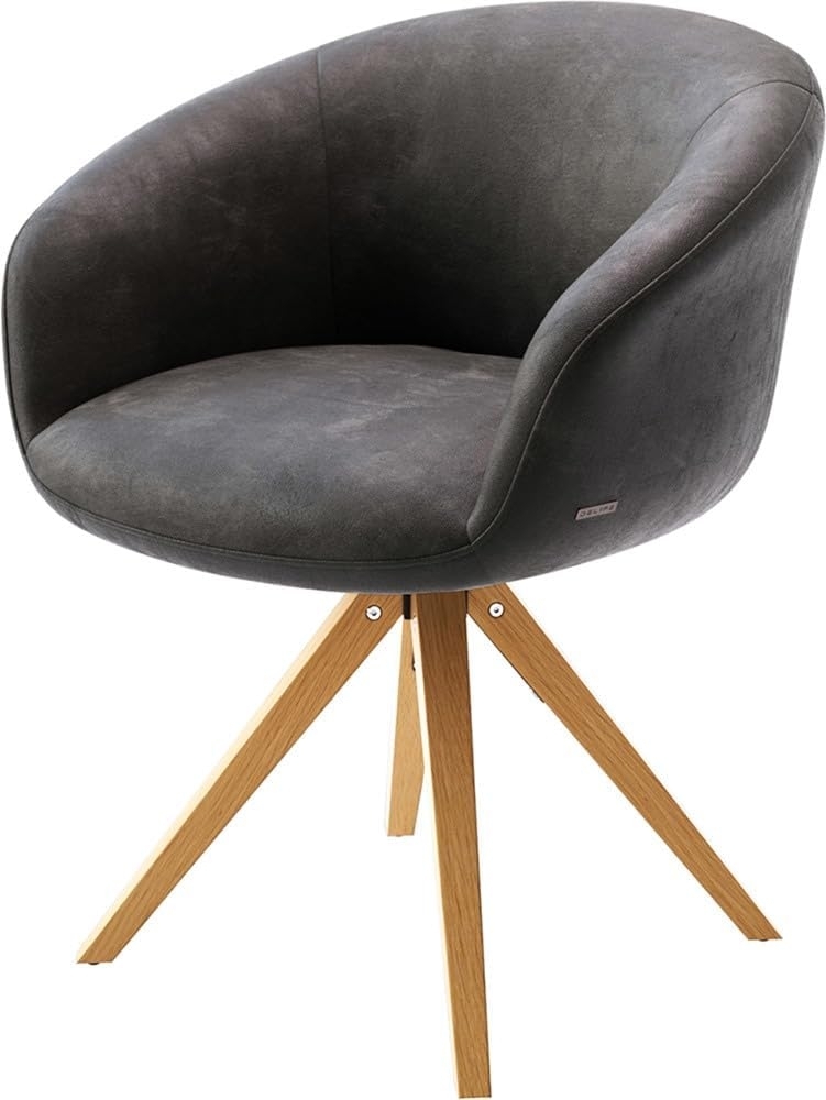Drehstuhl Vinka-Flex mit Armlehnen Mikrofaser Anthrazit Vintage Holzgestell kantig Natur 180° drehbar Taschenfederkern Bild 1