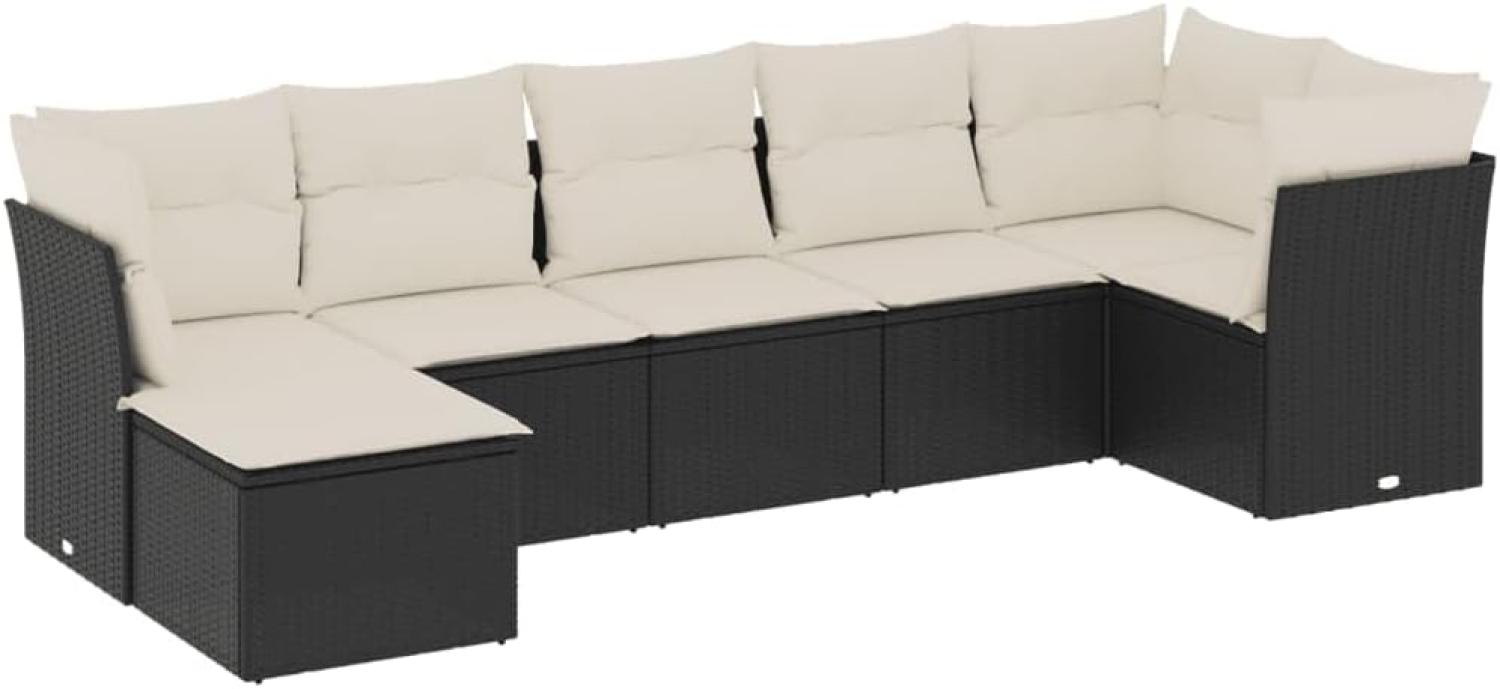 vidaXL 7-tlg. Garten-Sofagarnitur mit Kissen Schwarz Poly Rattan Bild 1