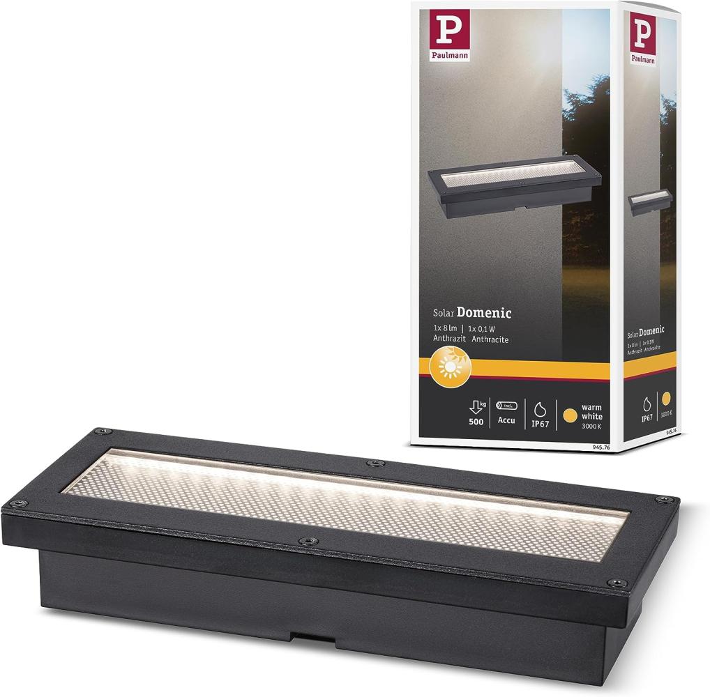 Paulmann 94576 Solar LED Bodeneinbauleuchte Domenic 200x80mm IP67 3000K Schwarz Bild 1