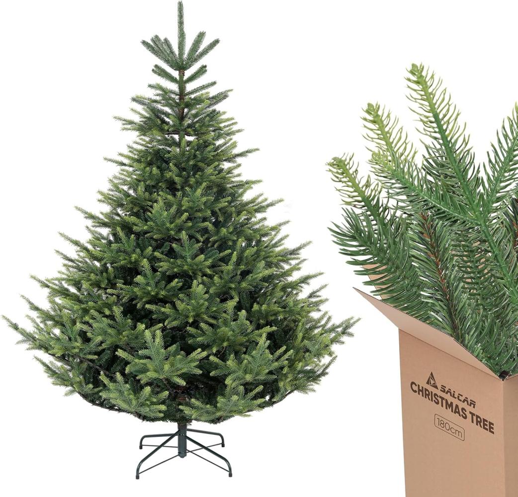 Salcar Künstlicher Weihnachtsbaum Weihnachtsbaum Künstlich Tannenbaum mit naturgetreuen Spritzguss PE, Nordmanntanne, 180 cm hoch, 2525 Zweige, 74 % PE, 130 cm Durchmesser Bild 1