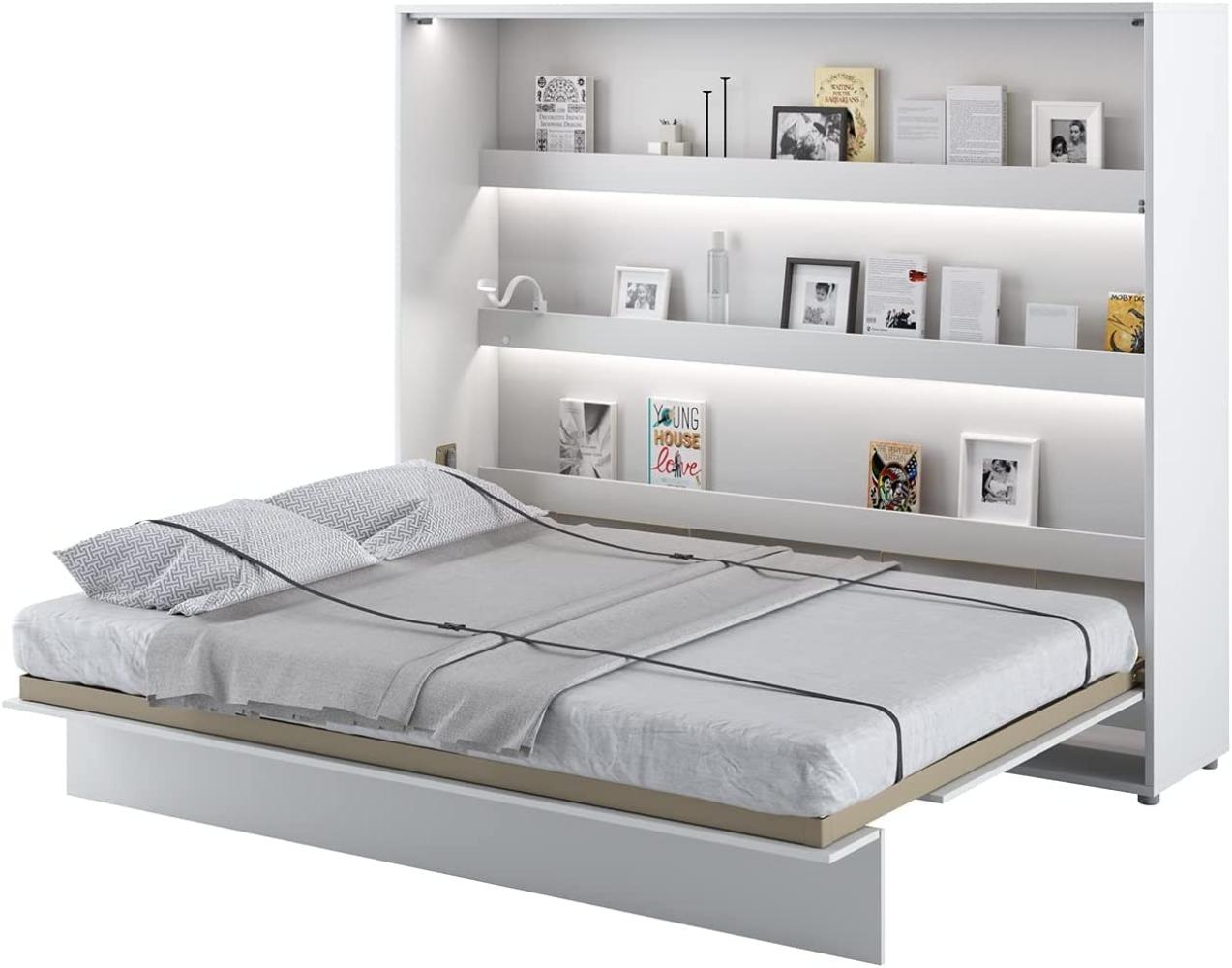 MEBLINI Schrankbett Bed Concept - BC-14 - 160x200cm Horizontal - Weiß Matt mit Matratze - Wandbett mit Lattenrost - Klappbett mit Schrank - Wandklappbett - Murphy Bed - Bettschrank Bild 1