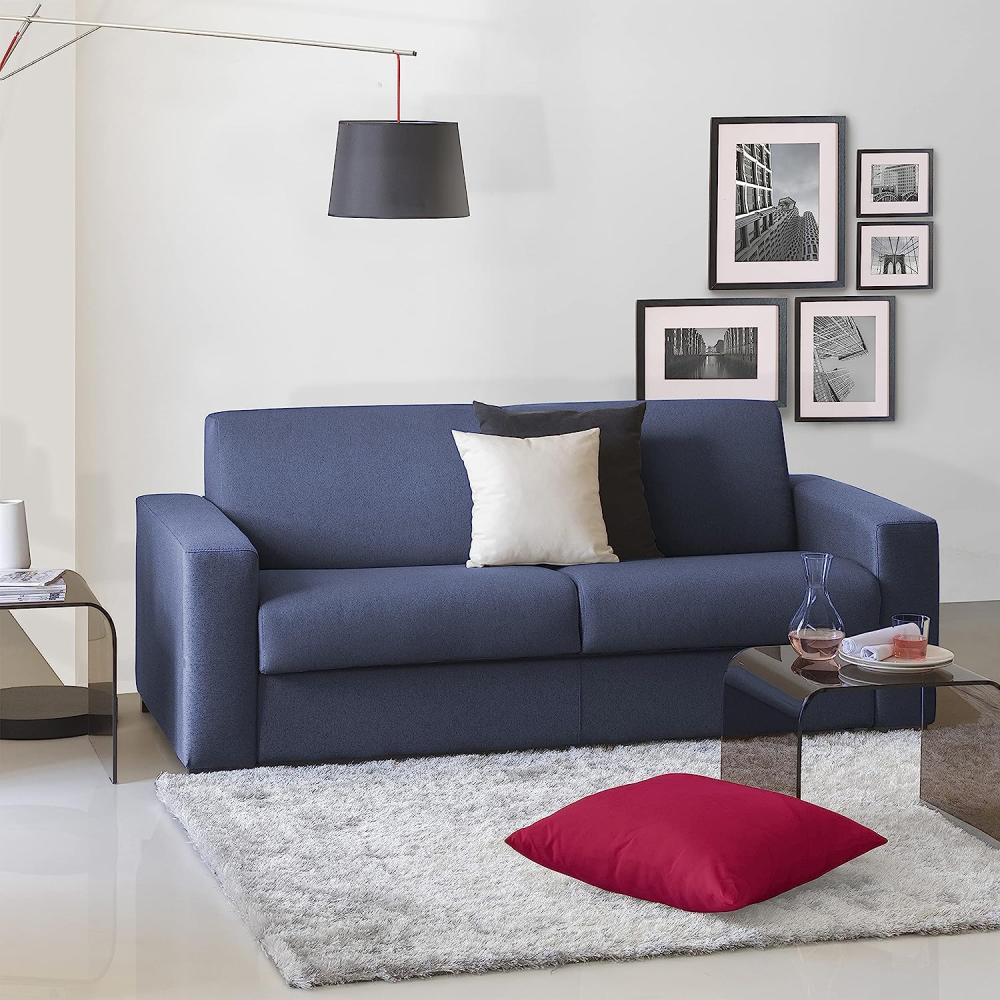 Talamo Italia - Schlafsofa Algisa, Großes 2-Sitzer-Sofa, 100% Made in Italy, Wohnzimmersofa mit drehbarer Öffnung, aus gepolstertem Stoff, mit schmalen Armlehnen, Cm 180x95h90, Blau Bild 1