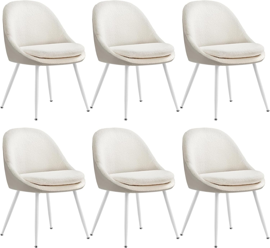 VASAGLE Esszimmerstuhl 6er Set, Küchenstuhl, bis 120 kg belastbar, Kissen mit 5,5 cm dickem Schaumstoff gepolstert, nach außen stehende Beine, für Büro Wohnzimmer, cremeweiß-wolkenweiß KDCDE184W16 Bild 1