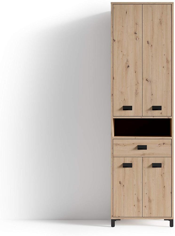 byLIVING Hochschrank WELLNESS mit robuster, pflegeleichter Melamin Oberfläche in Artisan Eiche Optik. Viel Stauraum, 4 Türen, 1 Schublade, offenes Fach, Holzwerkstoff, braun, B 54, H 193, T 31 cm Bild 1