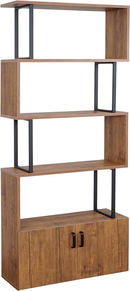 Bücherregal HWC-A27, Regal Standregal Raumteiler Wohnregal, Staufach mit Tür 183x80cm 3D-Struktur ~ Wildeiche-Optik Bild 1