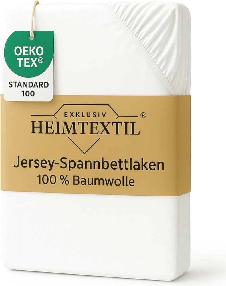 EXKLUSIV HEIMTEXTIL Marke Jersey Spannbettlaken 180 x 200 cm Weiss 100% Baumwolle Öko - Tex Zertifiziert Bed-Sheet Bettlaken Spannbetttuch Topper Leinentuch Bild 1