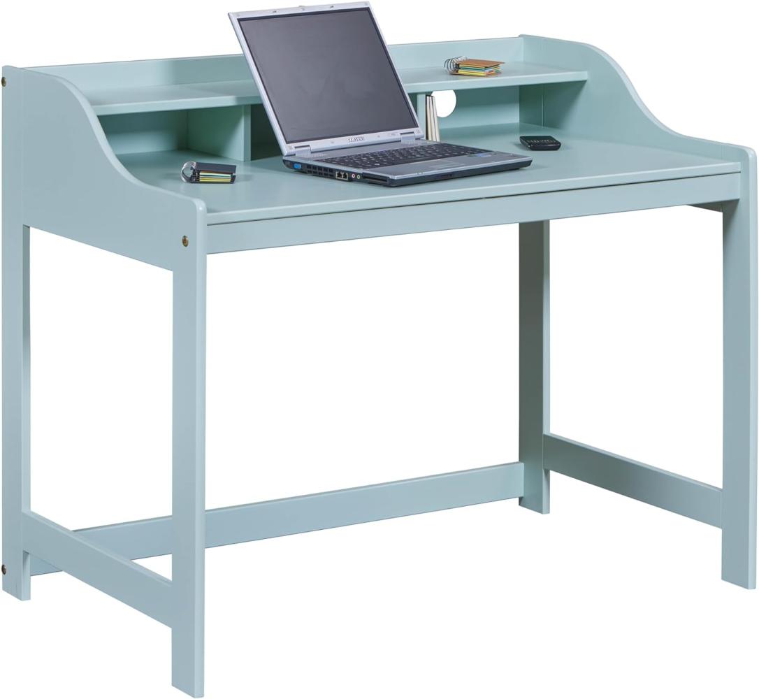 Inter Link - Schreibtisch aus massivem Kiefernholz - Computertisch - Arbeitsplatz -Bürotisch - Robust, Stabil und Zeitlos - Mit Kabelloch - B:110cm x T69cm x H:91cm - Salbei Grün - Conversation Desk Bild 1