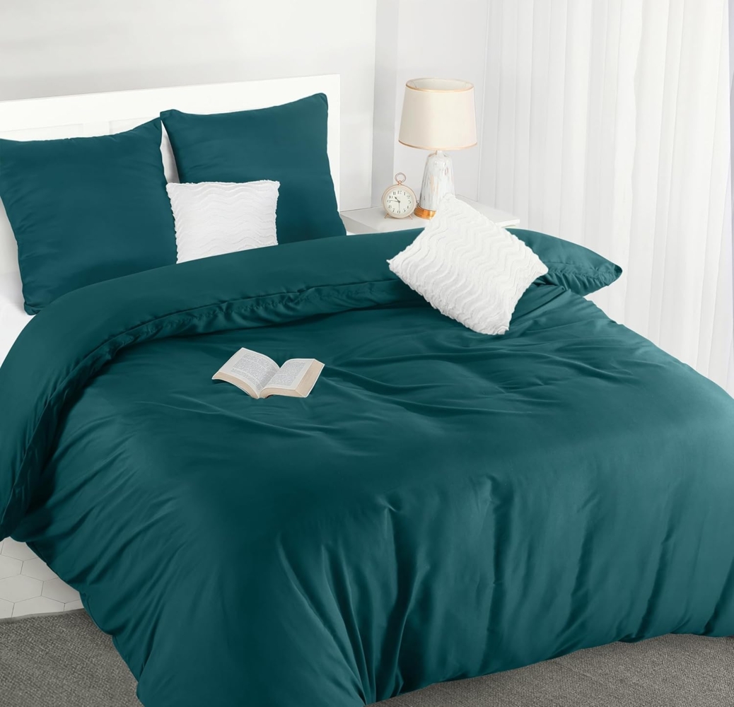 Utopia Bedding Bettwäsche Set - Mikrofaser Bettbezug 260x240 cm + 2 Kissenbezüge 65x65 cm - Blaugrün Bild 1