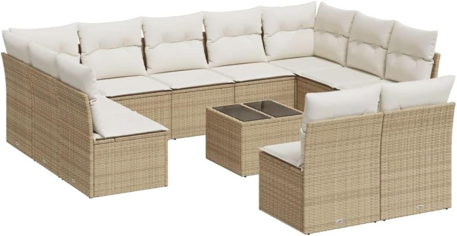 vidaXL 12-tlg. Garten-Sofagarnitur mit Kissen Beige Poly Rattan 3218358 Bild 1