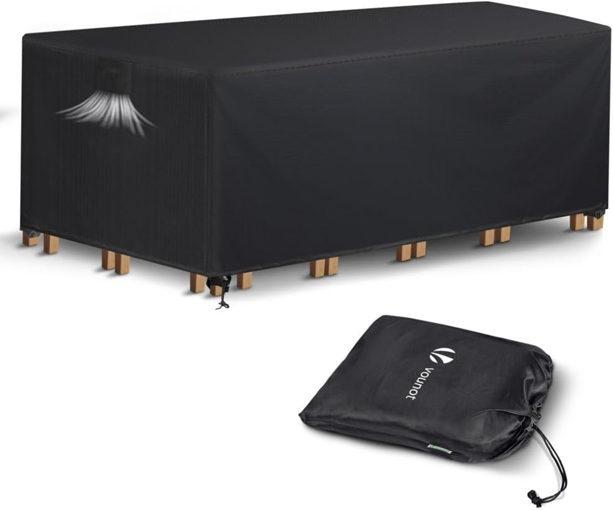 VOUNOT Abdeckung Gartenmöbel wasserdicht, Schutzhülle Abdeckplane für Gartentisch Sitzgruppe mit Schnallen & Belüftungsöffnungen, verstärkte Nähte Anti-UV 420D Oxford Gewebe 242 x 162 x 73 cm Bild 1