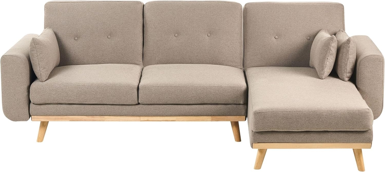 Eckschlafsofa 3-Sitzer KAARINA Stoff Hellbraun linksseitig Bild 1