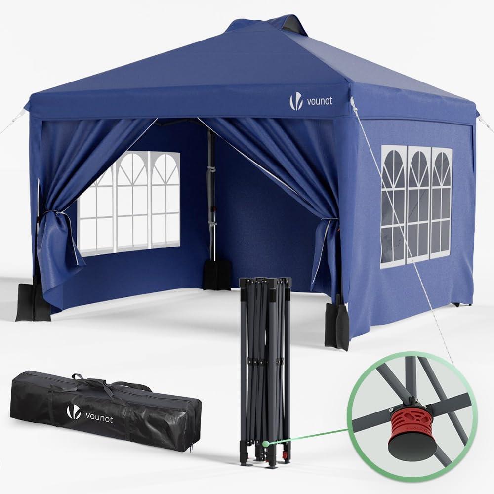 VOUNOT Pavillon 3x3m Wasserdicht Stabil Winterfest, Pop Up Faltpavillon mit 4 Seitenteilen und 5 Sandsäcke, Faltbar Partyzelt Gartenzelt Gartenpavillon inkl. Tasche, Glau Bild 1