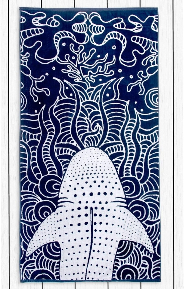 DecoKing Strandtuch groß 90x180 cm Baumwolle Frottee Velours Badetuch dunkelblau Marineblau blau weiß Haifisch Shark Bild 1