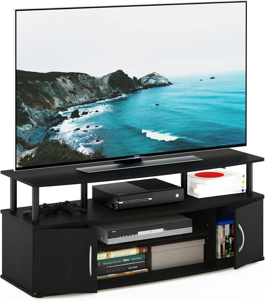 Furinno JAYA Großer TV-Schrank für bis zu 50-Zoll-TV mit 2 schließbaren Fächern, holz, Schwarz, 40. 31x40. 31x49. 61 cm Bild 1