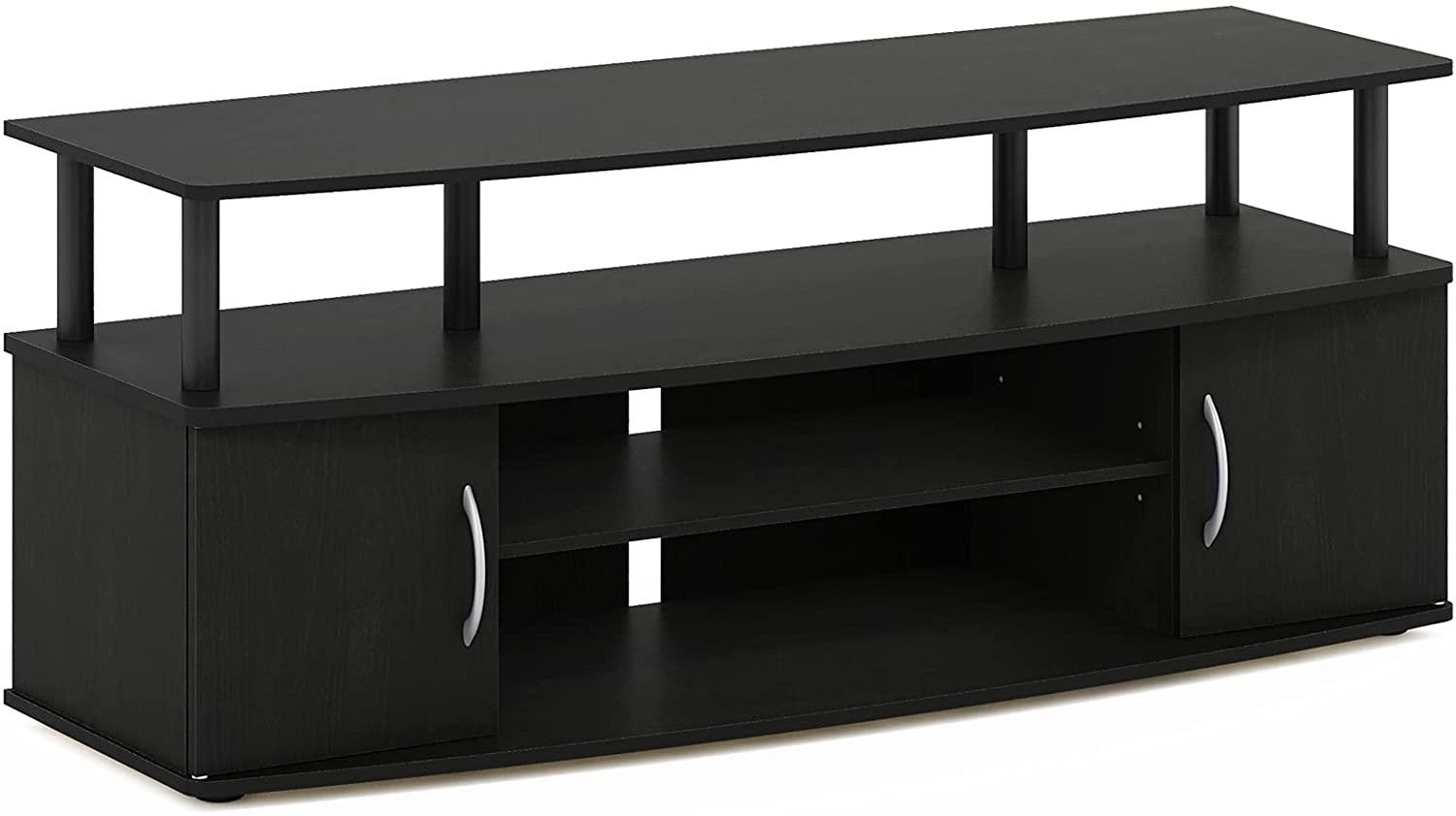 Furinno JAYA Großer TV-Schrank für bis zu 50-Zoll-TV mit 2 schließbaren Fächern, holz, Schwarz, 40. 31x40. 31x49. 61 cm Bild 1