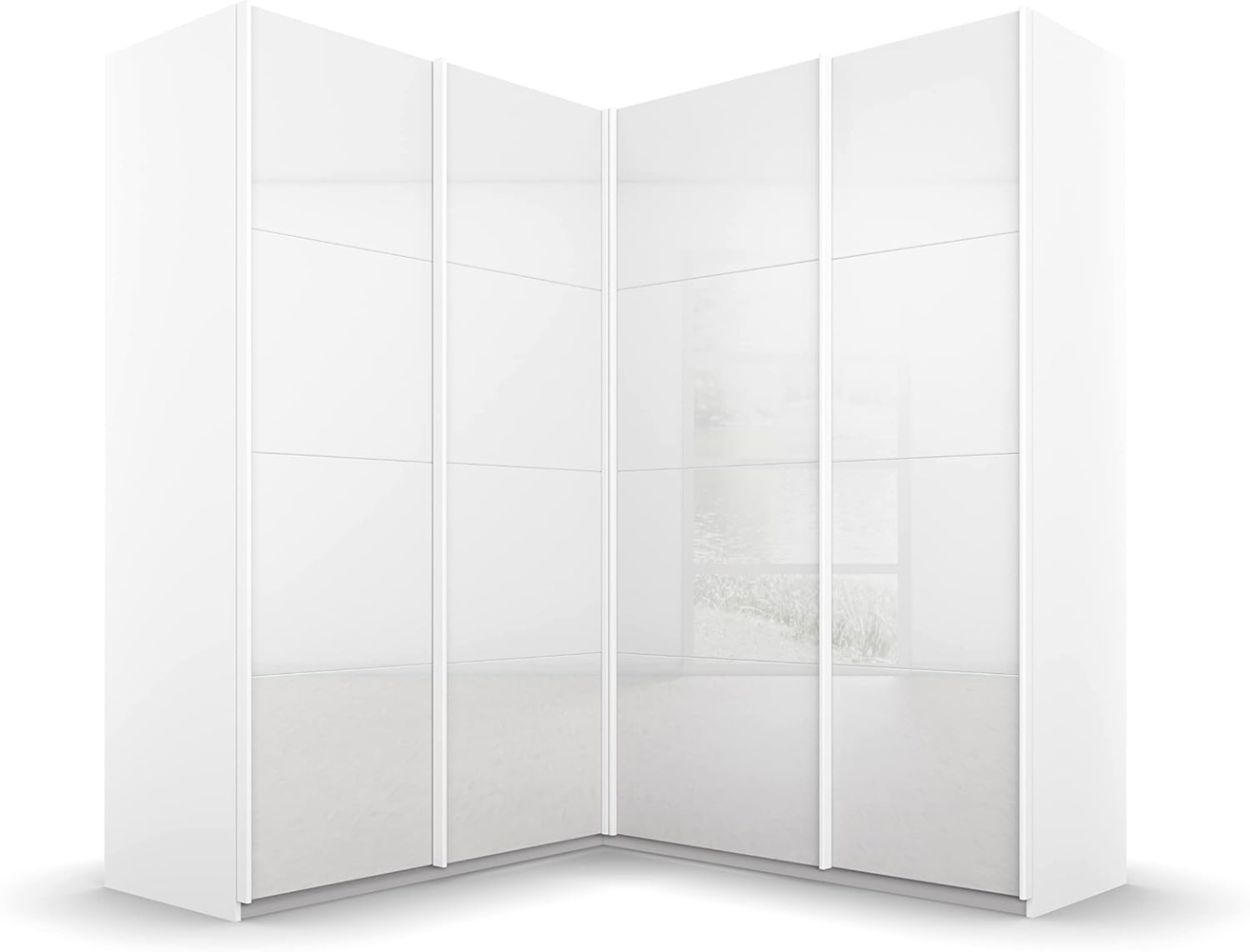 Rauch Möbel Quadra Schrank Eckschrank Schwebetürenschrank, Weiß, 4-trg, inkl. 2 Kleiderstangen, 12 Einlegeböden, 3 Schubkästen, BxHxT 181 x 210 x 187 cm Bild 1