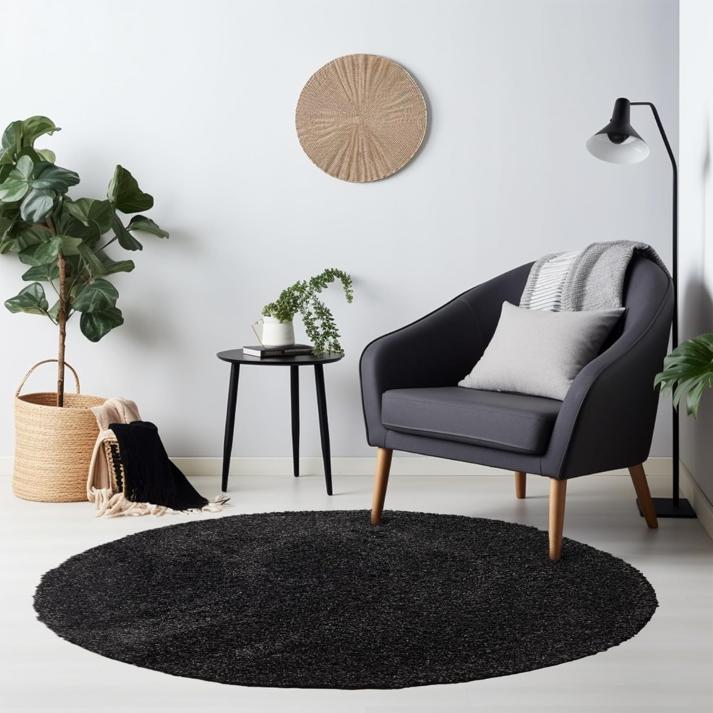 HomebyHome Teppich Rund Hochflor 120 cm Rund - Shaggy Runder Teppich Wohnzimmer Anthrazit Extra Weich und Flauschig - Waschbarer Langflor Teppiche für Schlafzimmer, Küche, Flur - Carpet, Halı, Kilim Bild 1