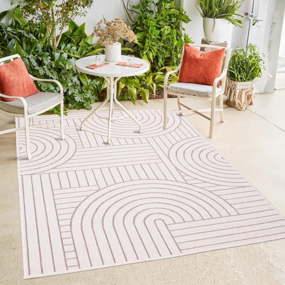 payé In- & Outdoor-Teppich - Beige Creme - 160x230 cm - Wendeteppich - Geometrisch - Wetterbeständig für Balkon Terrasse - Indoor Teppiche Wohnzimmer Küche Bild 1