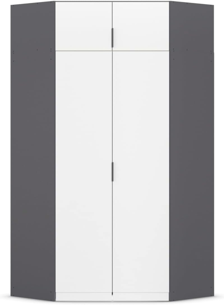 Rauch Möbel Lagoa, Kleiderschrank, Eckschrank, Garderobe für Schlafzimmer, Kinderzimmer, Jugendzimmer 4-türig, Farbe Weiß/Grau metallic, Schwarz, Breite 166 Bild 1