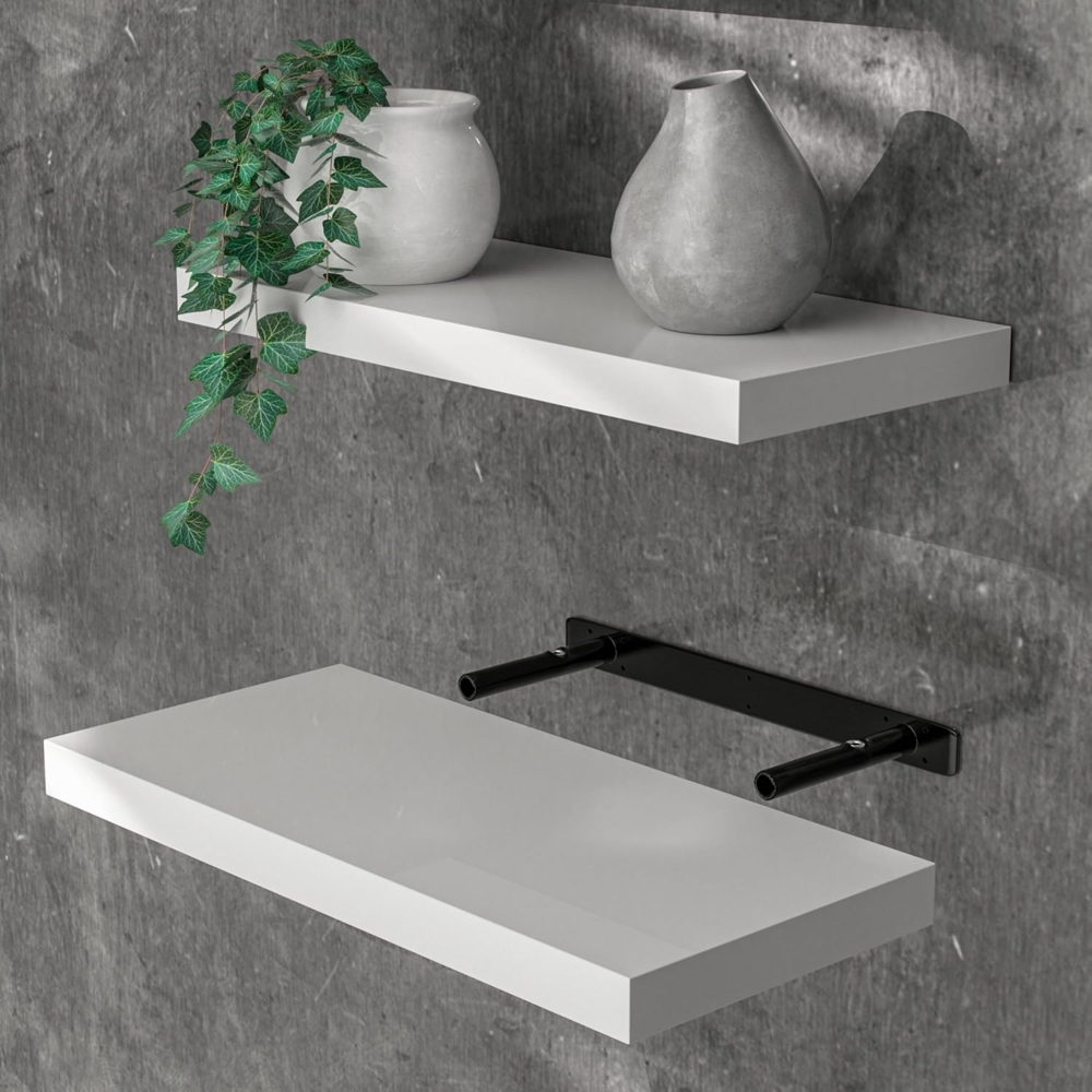 Casaria Wandregal mit Halterung, MDF, Weiß / Hochglanz, 50x23x3,8cm Bild 1