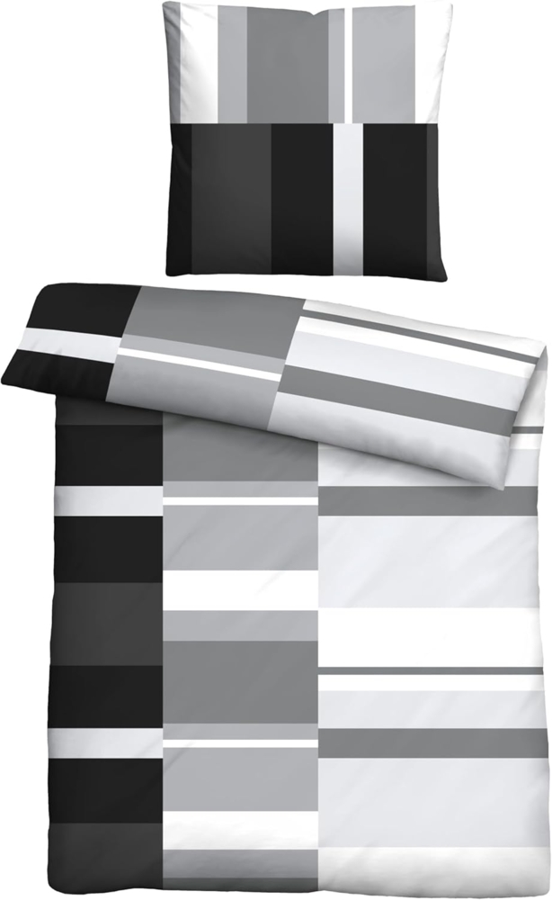 Traumhaft schlafen - Castell - Markenbettwäsche Polycotton Renforce Bettwäsche 0460125 STREIFEN, schwarz, 1x 135x200 cm + 1x 80x80 cm Bild 1